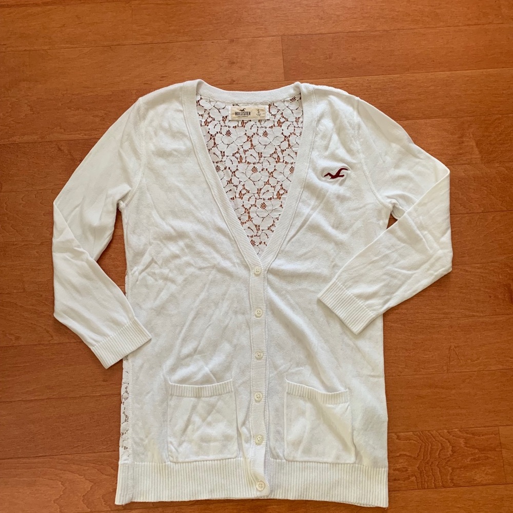 white lace hollister cardigan size small